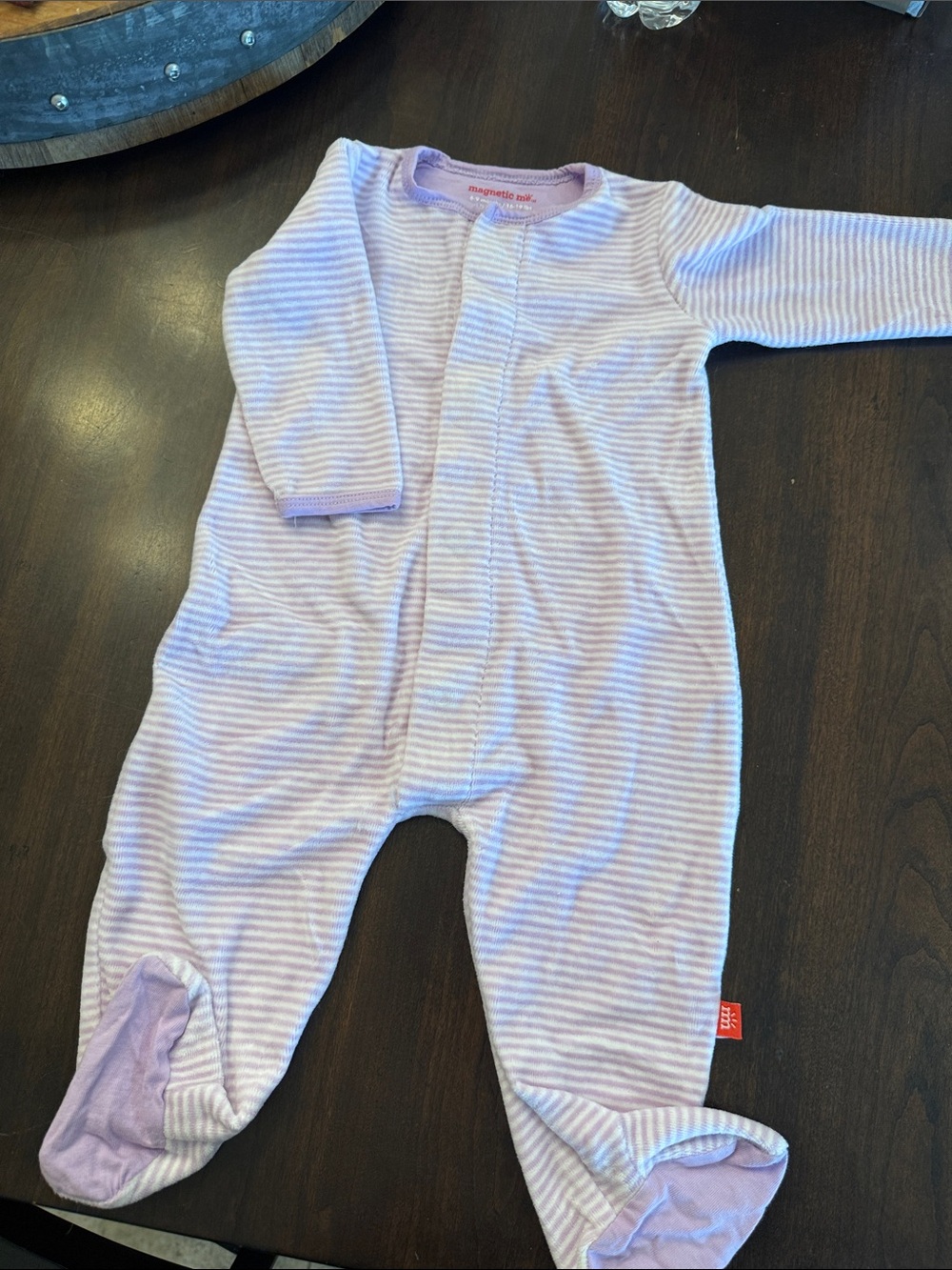 Magnetic Me Lavender & White Striped Footie One-Piece Velour